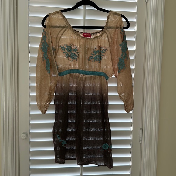 Vanity Rosa linen and lace Saint Barth mini dress tunic top. One size.  EUC - Picture 1 of 8